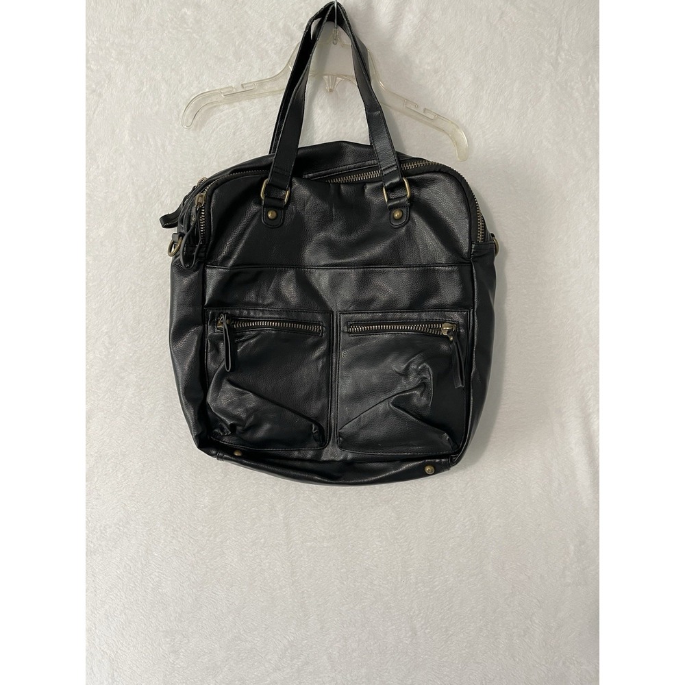 Vintage Jaye Hersh Hollywood Intuition Black Faux Leather Tote Bag Handles Only